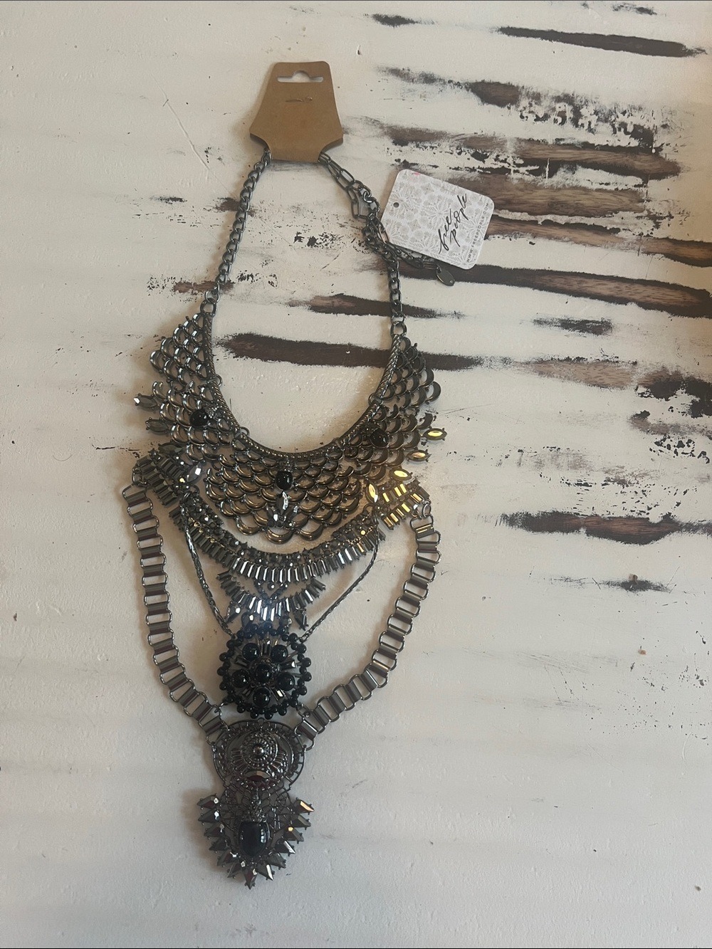 Free People Gunmetal Multi-Layer Statement Necklace lowest price no offers